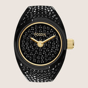 Fossil Watch Ring Black Steel Analogue Statement Ring ES5449