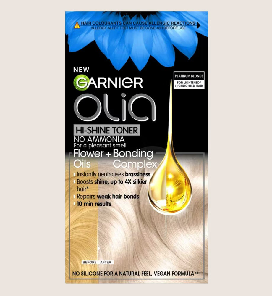 Garnier Olia 10.01 Platinum Toner: Hi-Shine, Neutralises Brassy Tones, for brilliant, cool blonde