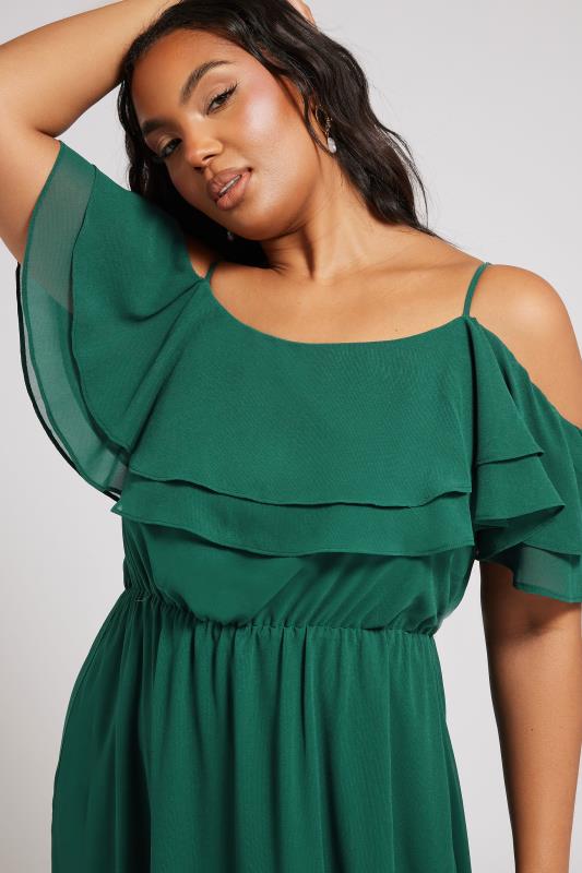 YOURS LONDON Curve Forest Green Frill Cold Shoulder Maxi Dress