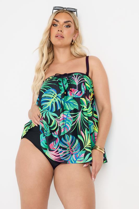YOURS Curve Green Tropical Palm Print Tankini Top