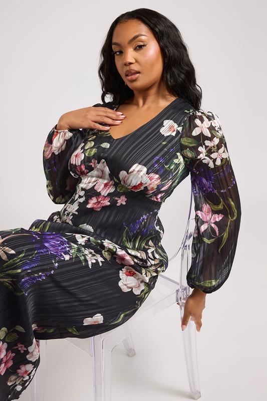 YOURS LONDON Curve Black Metallic Floral Midaxi Dress