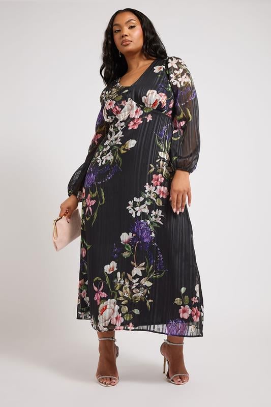 YOURS LONDON Curve Black Metallic Floral Midaxi Dress