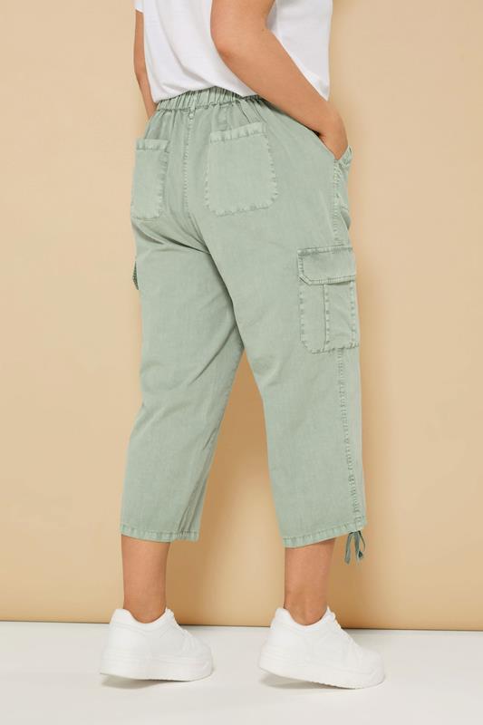 YOURS Curve Sage Green Cotton Cropped Cargo Trousers