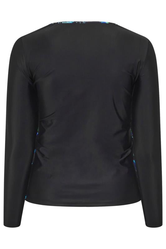 YOURS Curve Black & Green Splash Print Swim Top