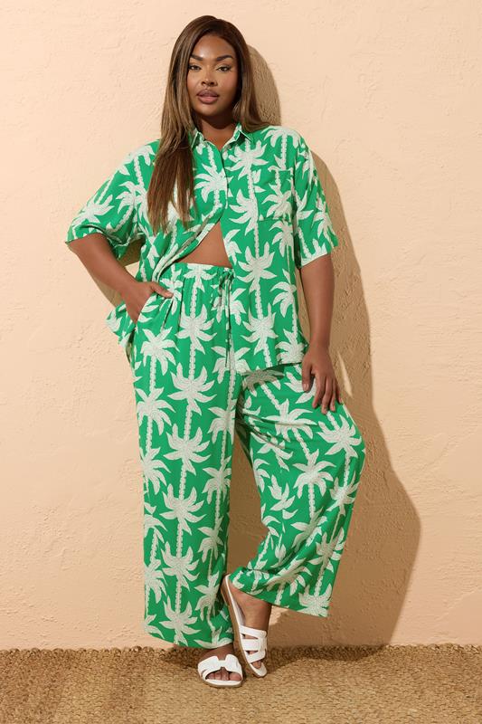 YOURS Curve Green Tropical Palm Print Shirt