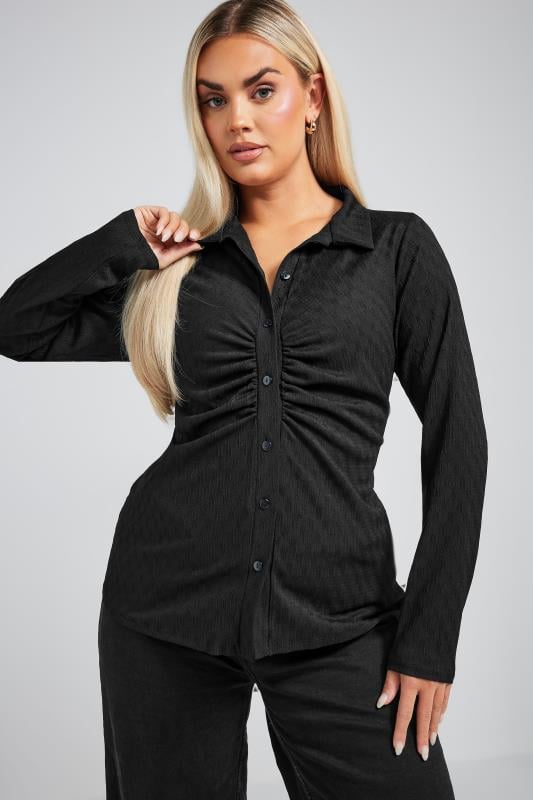 LIMITED COLLECTION Curve Black Textured Button Through Shirt