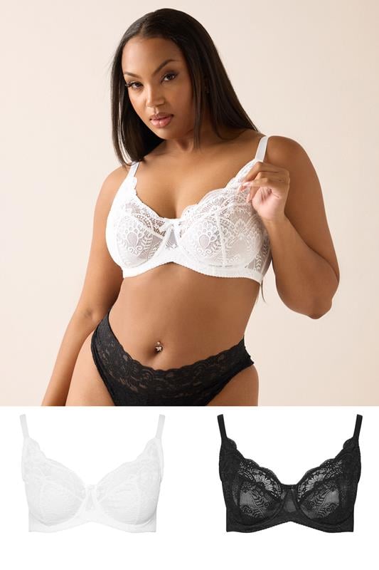 YOURS 2 PACK Curve Black & White Swirl Lace Bras