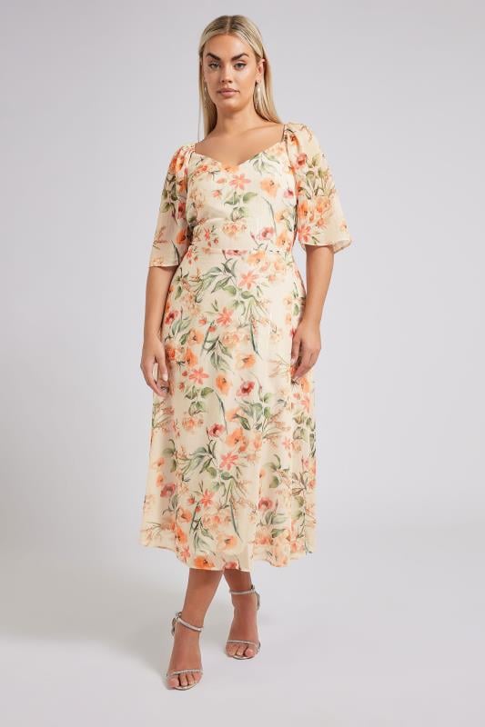 YOURS LONDON Curve Ivory White Floral Metallic Midaxi Dress