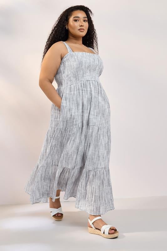 YOURS Curve Blue Tiered Textured Sundress