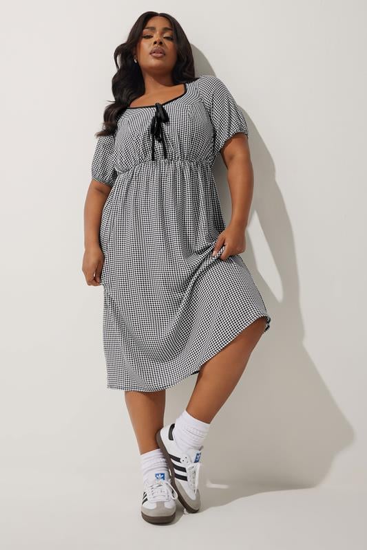 LIMITED COLLECTION Curve Black & White Check Bow Front Midi Dress