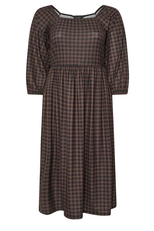 LIMITED COLLECTION Curve Brown Gingham Puff Sleeve Midi Dress