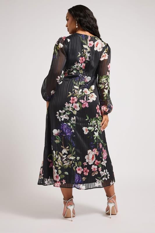 YOURS LONDON Curve Black Metallic Floral Midaxi Dress