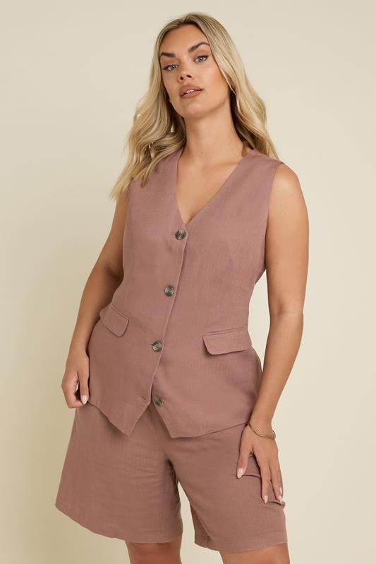 YOURS Curve Dusky Pink Linen Waistcoat