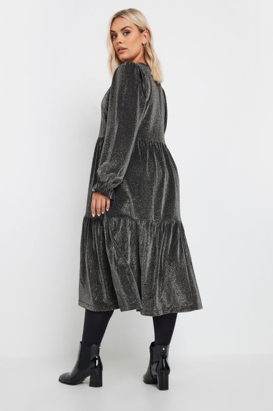 YOURS Curve Silver Metallic Tiered Midi Dress