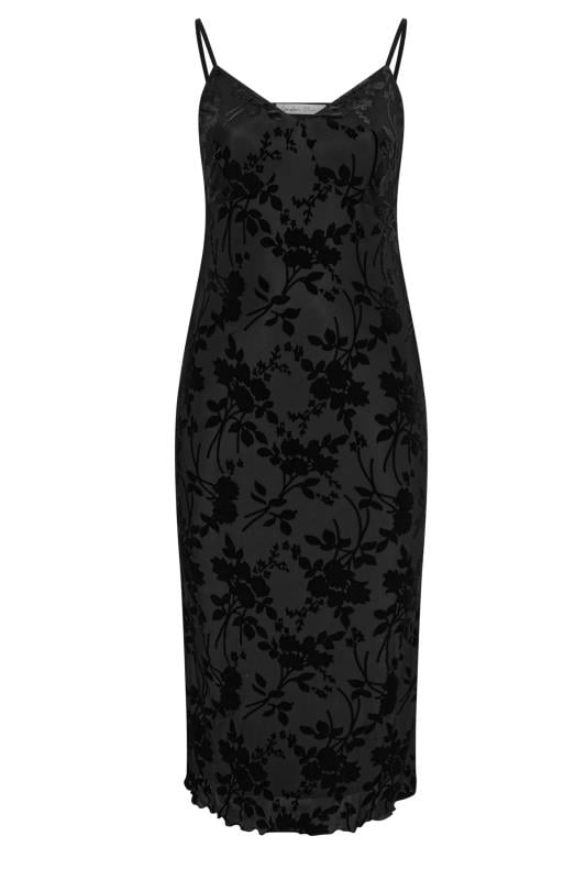 YOURS LONDON Curve Black Velour Floral Midaxi Slip Dress