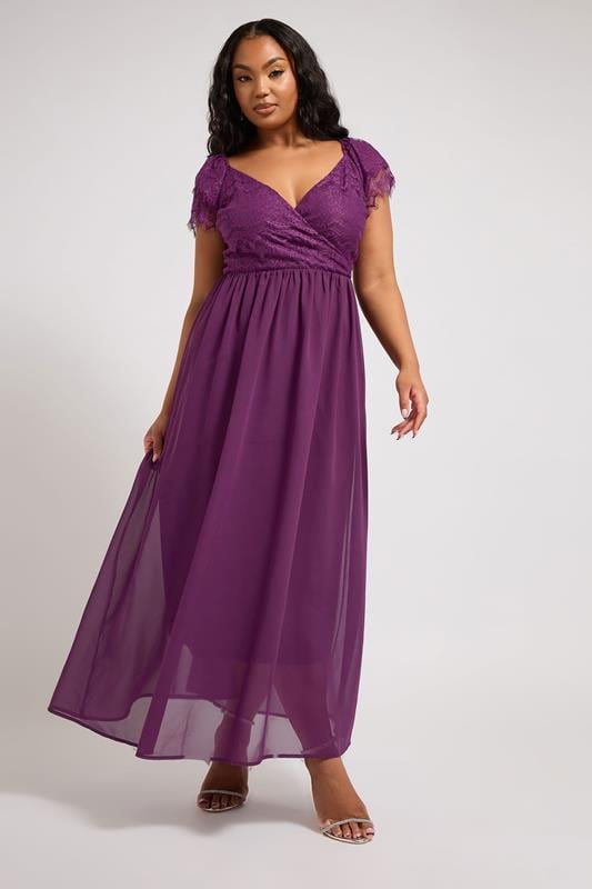 YOURS LONDON Curve Purple Lace Wrap Maxi Dress