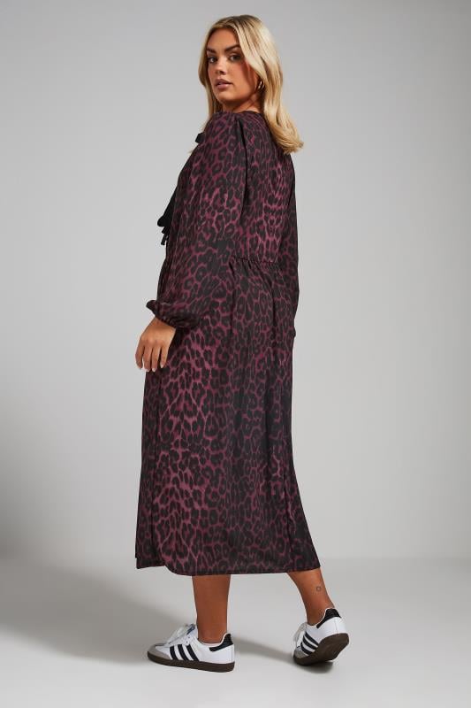 LIMITED COLLECTION Curve Burgundy Red Leopard Print Bow Dress