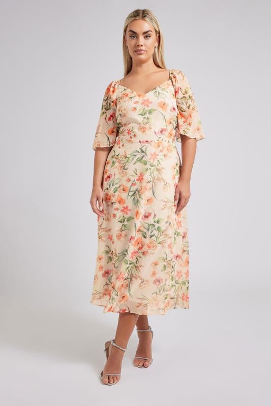 YOURS LONDON Curve Ivory White Floral Metallic Midaxi Dress