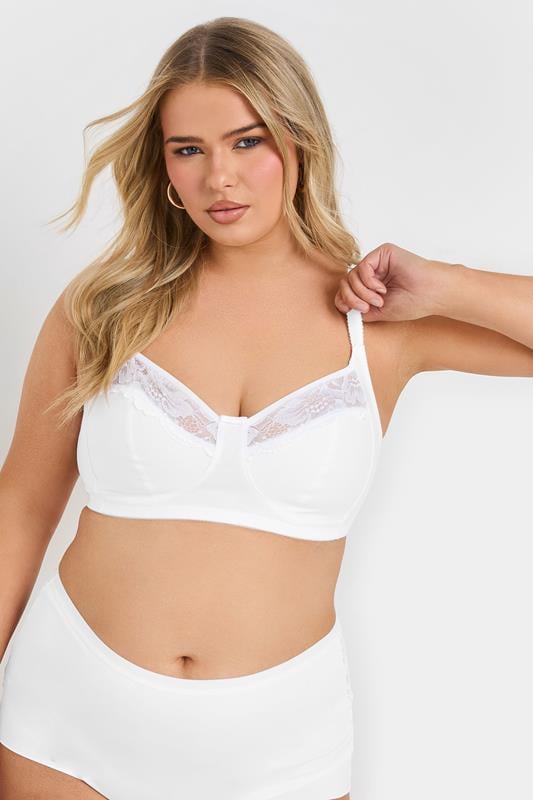 YOURS 2 PACK Blue & White Cotton Lace Trim Non-Padded Non-Wired Bralettes
