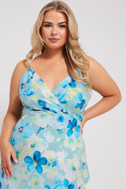 YOURS LONDON Curve Blue Floral Print Ruffle Wrap Dress