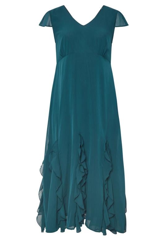 YOURS LONDON Curve Teal Blue Ruffle Godet Hem Maxi Dress