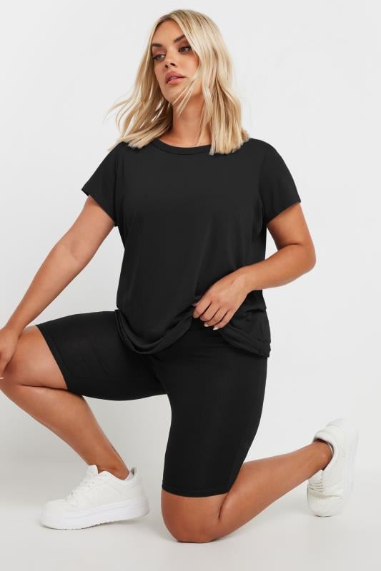 YOURS Curve Black TUMMY CONTROL Soft Touch Stretch Cycling Shorts