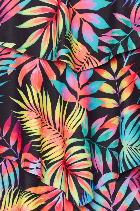 YOURS Curve Black Tropical Print Frill Swimsuit