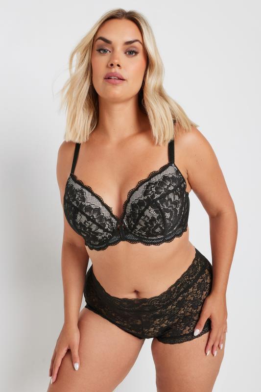 YOURS Curve Black Lace Padded Plunge Bra