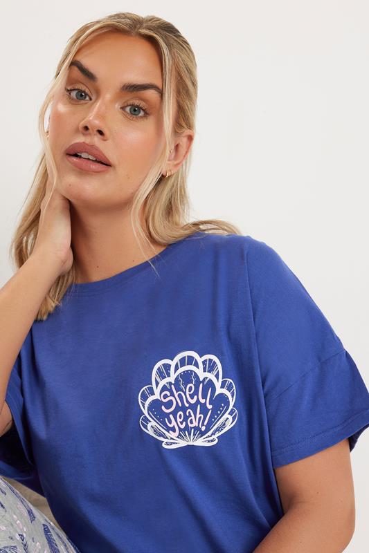 YOURS Curve Blue 'Shell Yeah' Graphic Cropped Pyjama Set