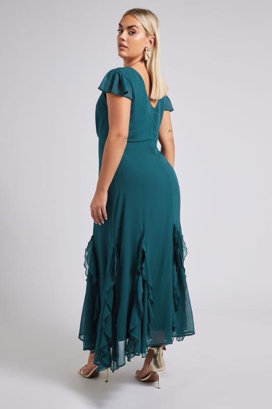 YOURS LONDON Curve Teal Blue Ruffle Godet Hem Maxi Dress
