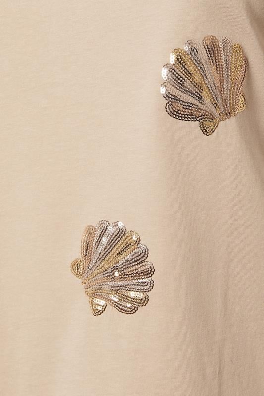YOURS Curve Natural Brown Sequin Embellished Shell T-Shirt
