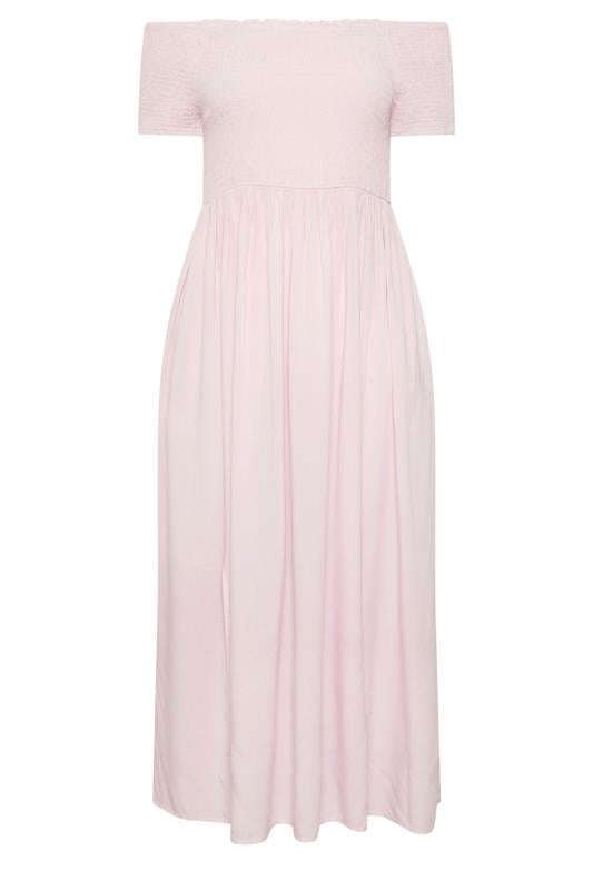YOURS Curve Light Pink Shirred Bardot Maxi Dress