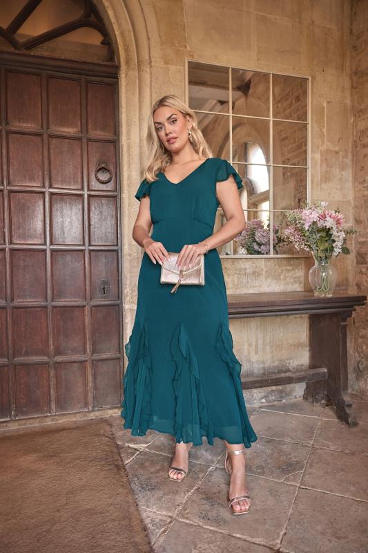 YOURS LONDON Curve Teal Blue Ruffle Godet Hem Maxi Dress