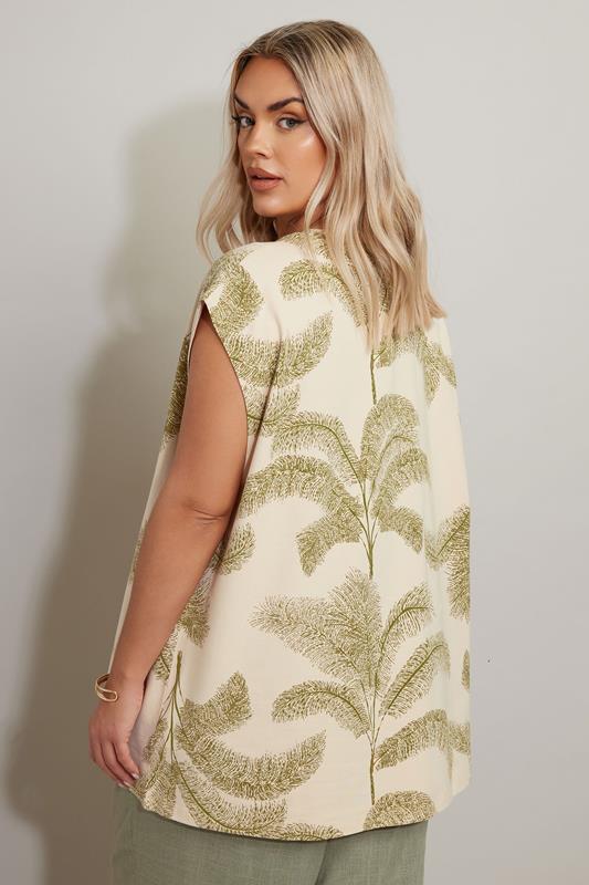 YOURS Curve Natural Brown Palm Print Boxy T-Shirt