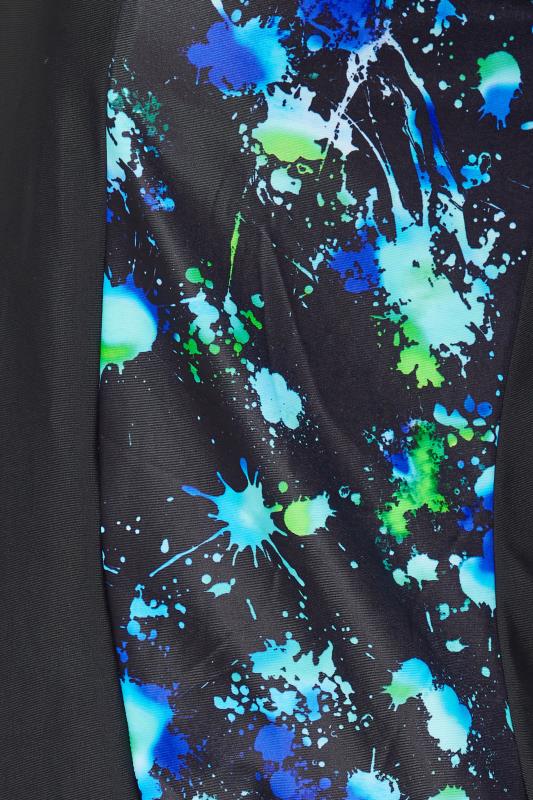 YOURS Curve Black & Green Splash Print Swim Top