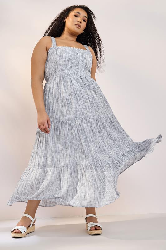 YOURS Curve Blue Tiered Textured Sundress