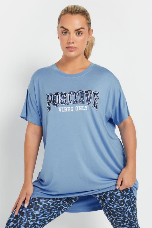 YOURS ACTIVE Curve Light Blue 'Positive Vibes Only' Top