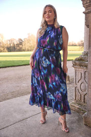 YOURS LONDON Curve Navy Blue Blurred Floral Print Maxi Dress