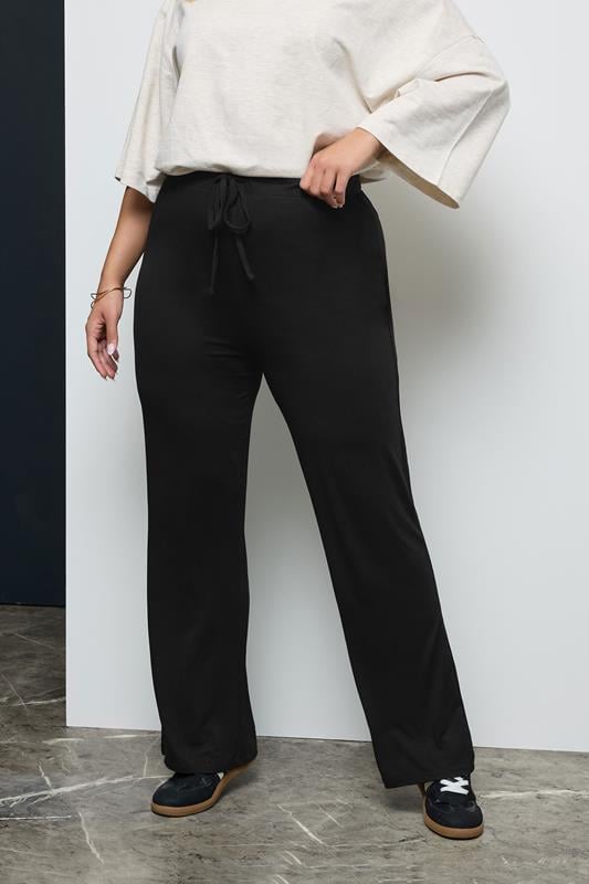 YOURS BESTSELLER Curve Black Wide Leg Pull On Stretch Jersey Yoga Pants