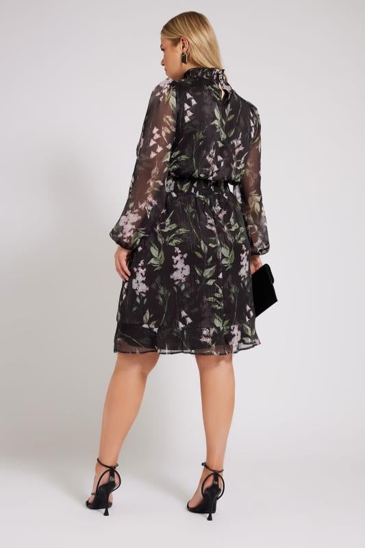 YOURS LONDON Curve Black Floral Print Metallic Collared Dress