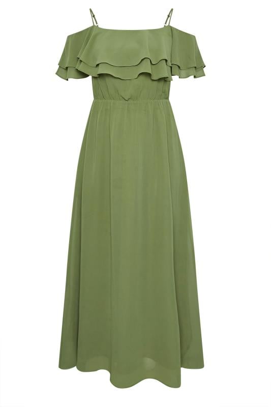 YOURS LONDON Curve Olive Green Frill Cold Shoulder Maxi Dress