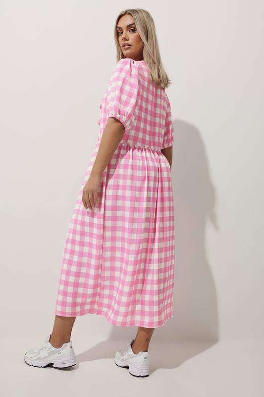 LIMITED COLLECTION Curve Pink Gingham Bow Tie Front Dress