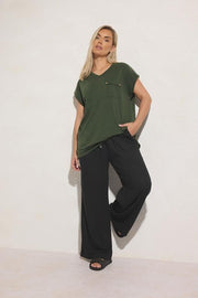 YOURS Curve Black Linen Tie Front Trousers