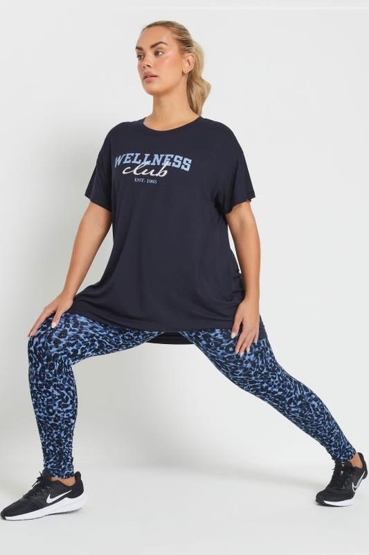 YOURS ACTIVE Curve Navy Blue 'Wellness Club' Slogan Top