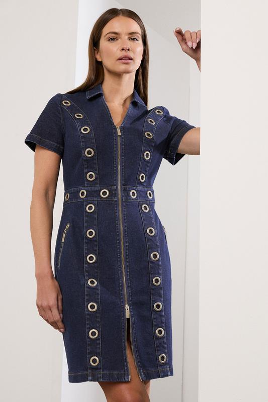STAR Indigo Blue Denim Eyelet Mini Dress