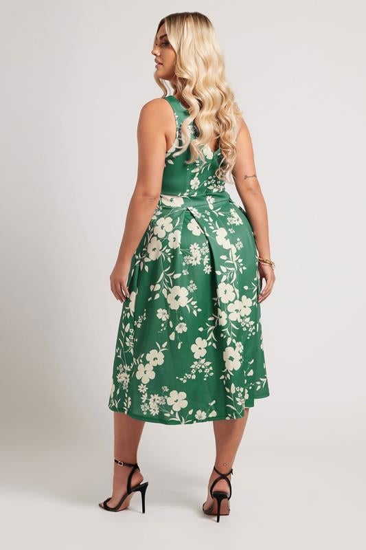 YOURS LONDON Curve Green Floral Print Pleated Midi Dress