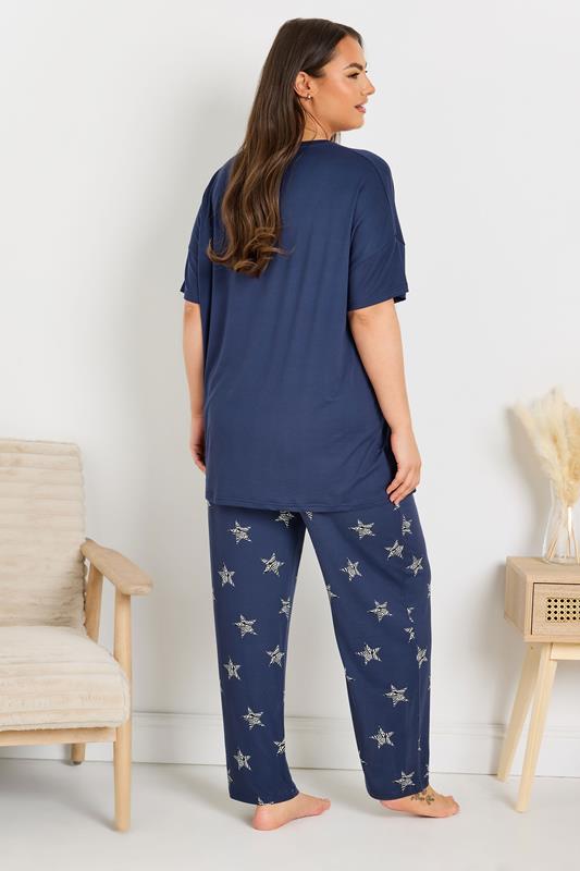 YOURS Curve Navy Blue 'Free Spirit Dreamer' Star Print Wide Leg Pyjama Set
