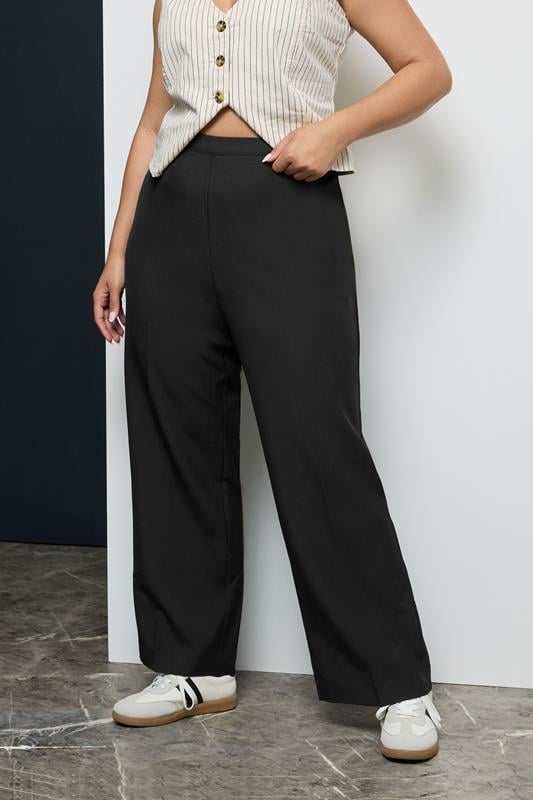 YOURS Curve Black Elasticated Stretch Straight Leg Trousers