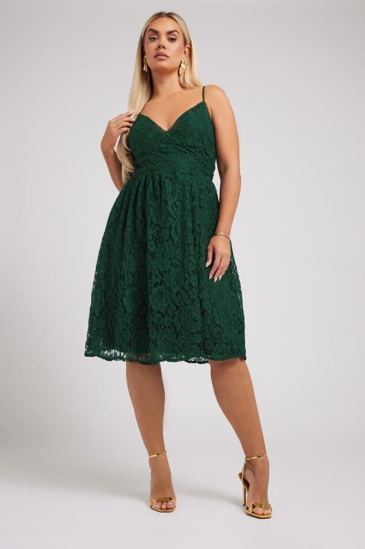 YOURS LONDON Curve Green Lace Skater Dress