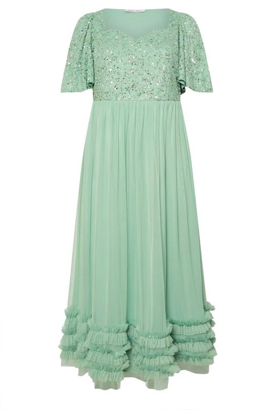LUXE Curve Sage Green Embellished Ruffle Maxi Dress